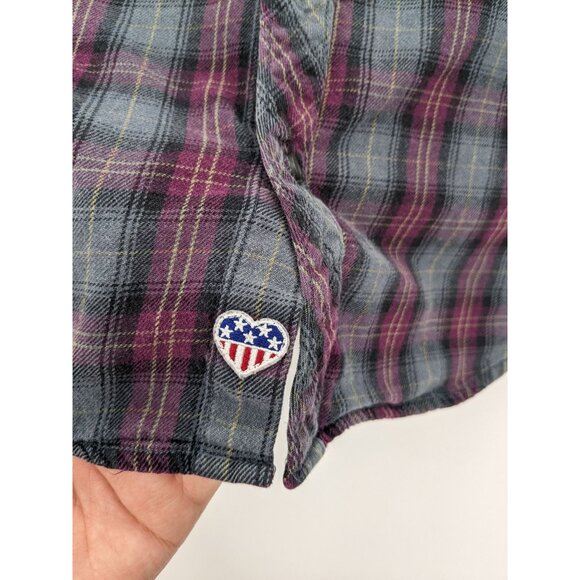 Junk Food Plaid Flannel Button Up Shirt Women Size L Grunge Western 90s Indie - Picture 5 of 9